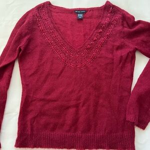 New York & Company Deep Red V-Neck Sweater